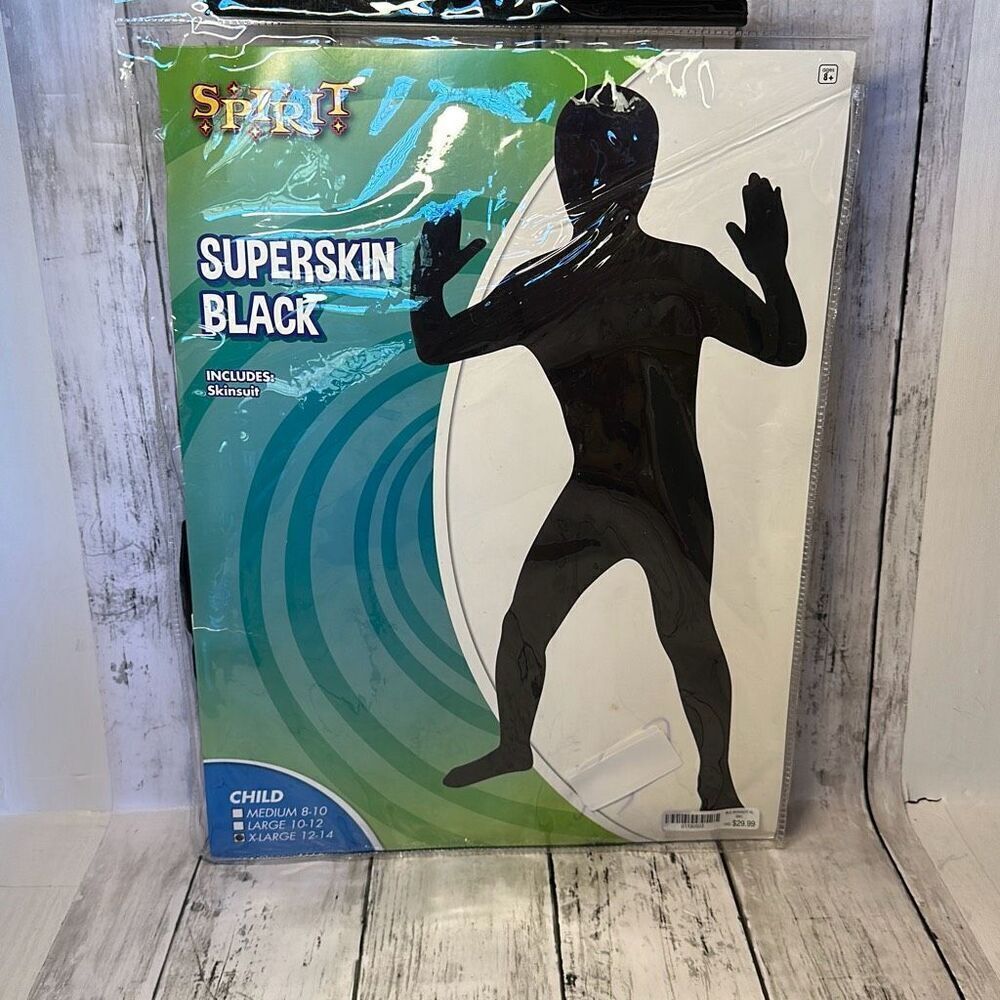 Spirit Halloween Black Superskins Halloween Costume Size XL 12-14